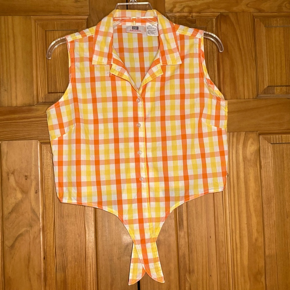 NWOT Faded Glory Vintage 80s 90s Sleeveless Tie Waist Crop Top Orange Large